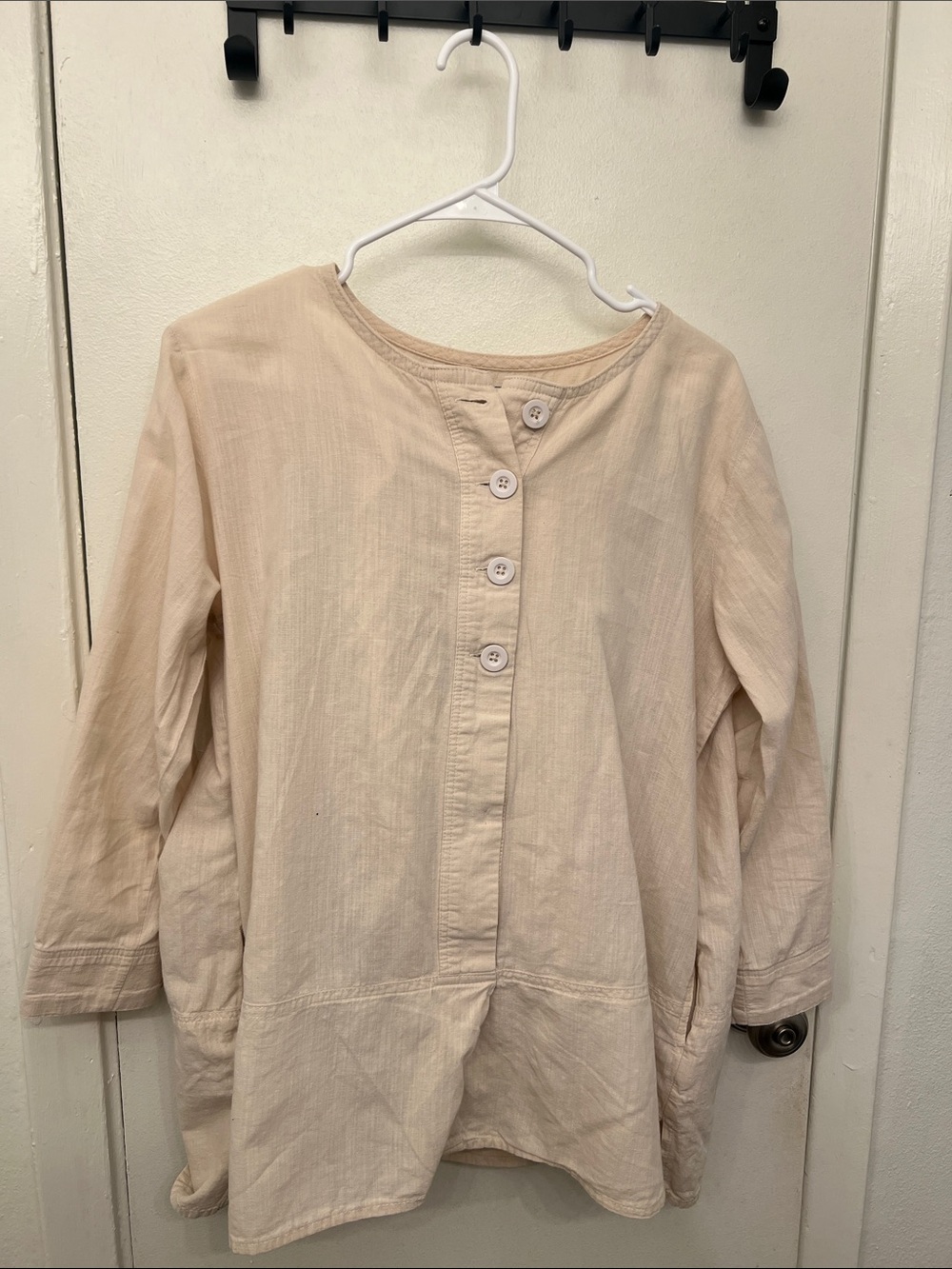 Women’s Cream Button-Front Long Sleeve Top with Pants 2 pc set